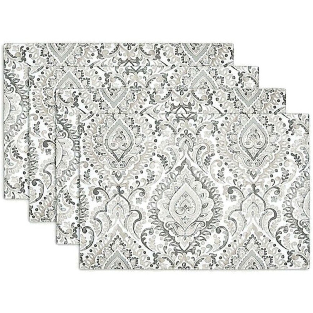 Watercolor Damask Indoor Outdoor Placemats Set of 4 Gray Paisley Beach Summer